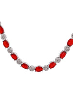 Thumbnail for VOJ Silver Plated Red Stone Studded Necklace With Earrings, Ring And Bracelet Set - Distacart