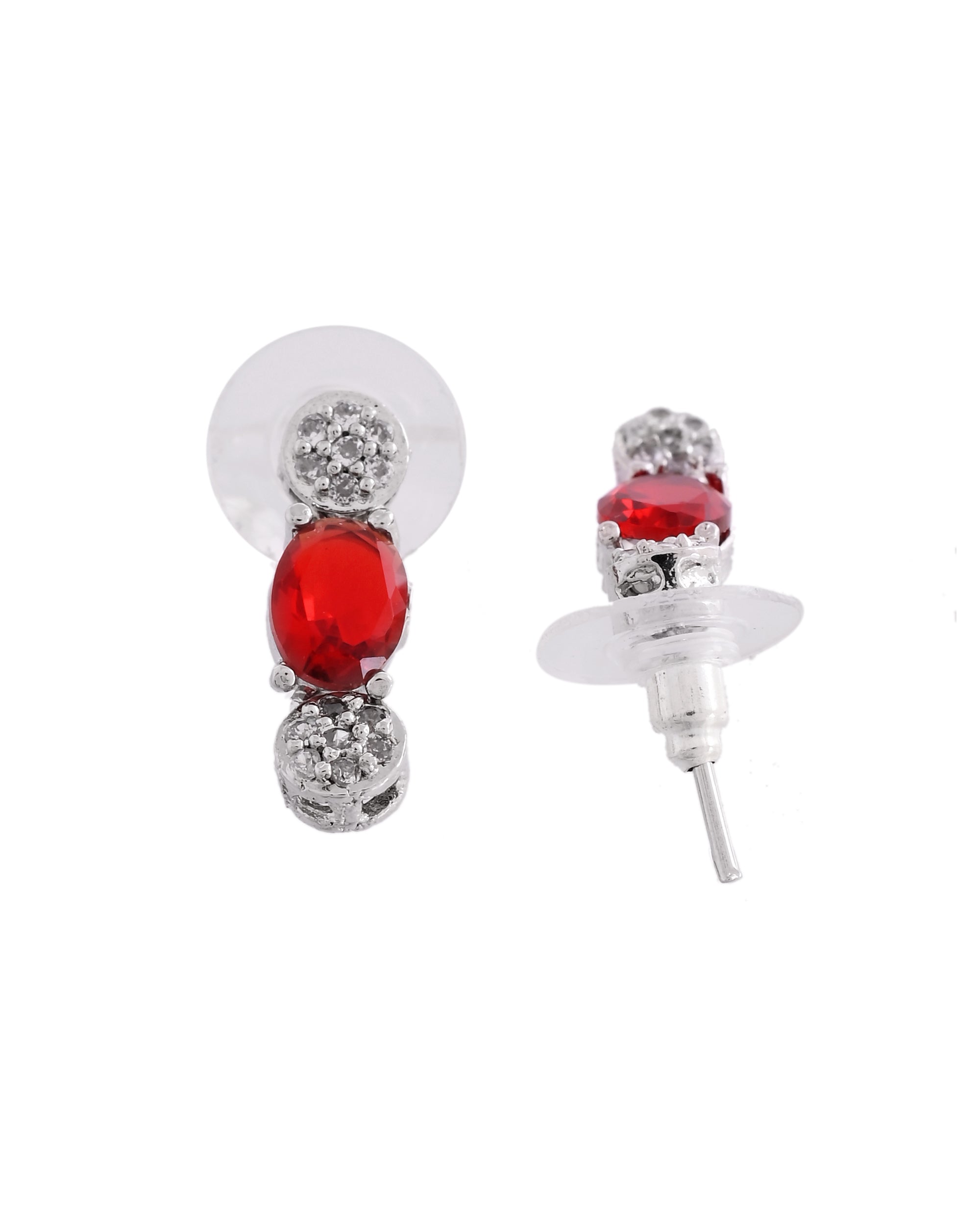 VOJ Silver Plated Red Stone Studded Necklace With Earrings, Ring And Bracelet Set - Distacart