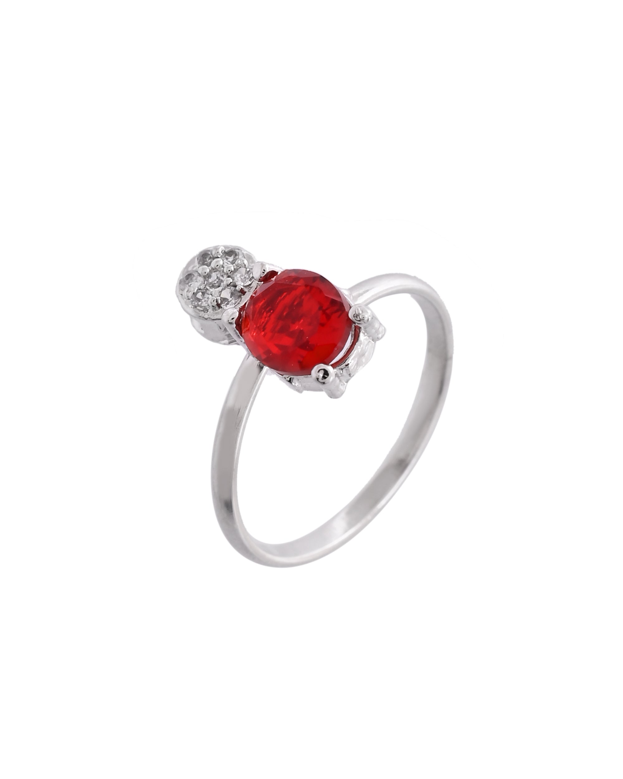 VOJ Silver Plated Red Stone Studded Necklace With Earrings, Ring And Bracelet Set - Distacart