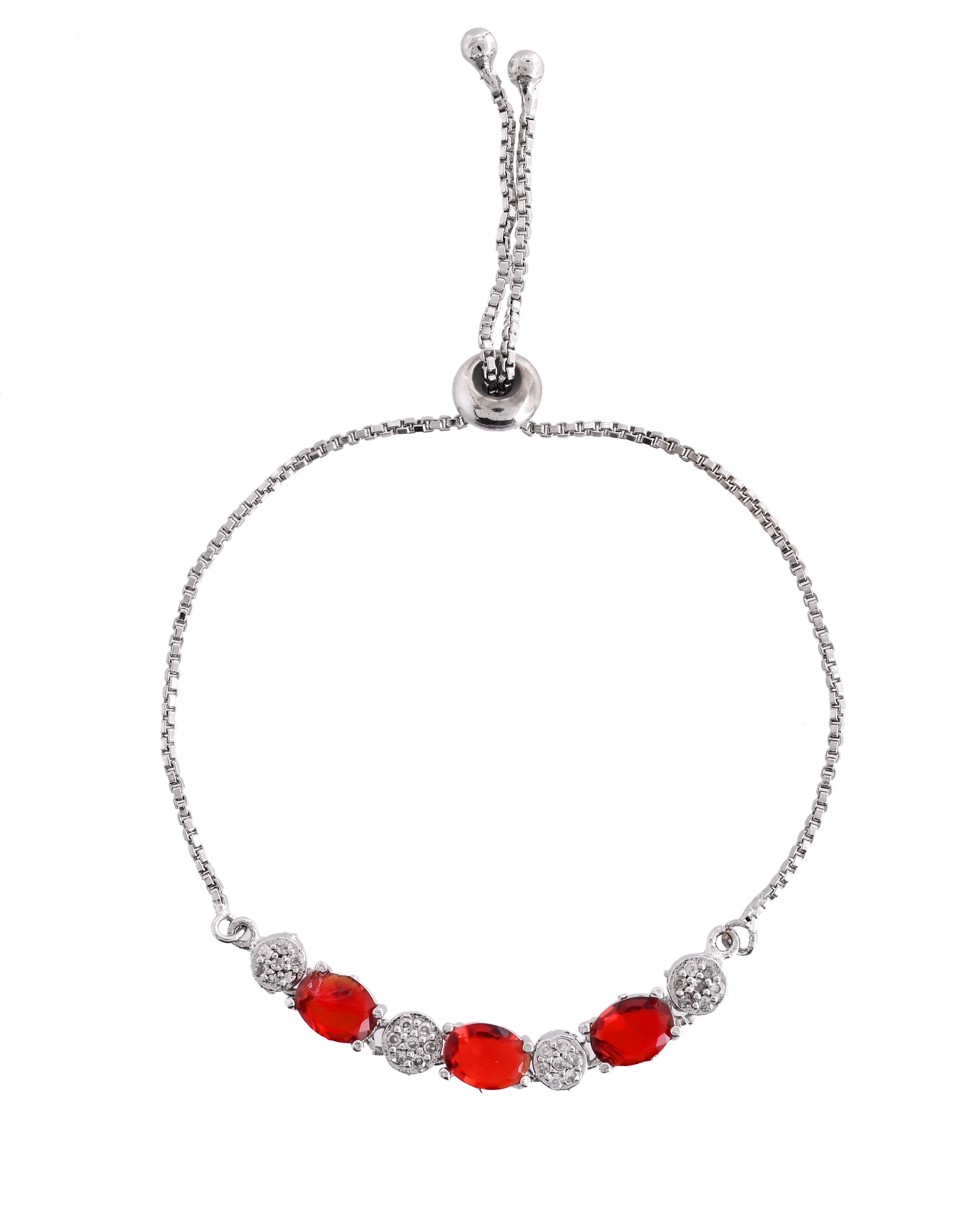 VOJ Silver Plated Red Stone Studded Necklace With Earrings, Ring And Bracelet Set - Distacart