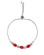 Thumbnail for VOJ Silver Plated Red Stone Studded Necklace With Earrings, Ring And Bracelet Set - Distacart
