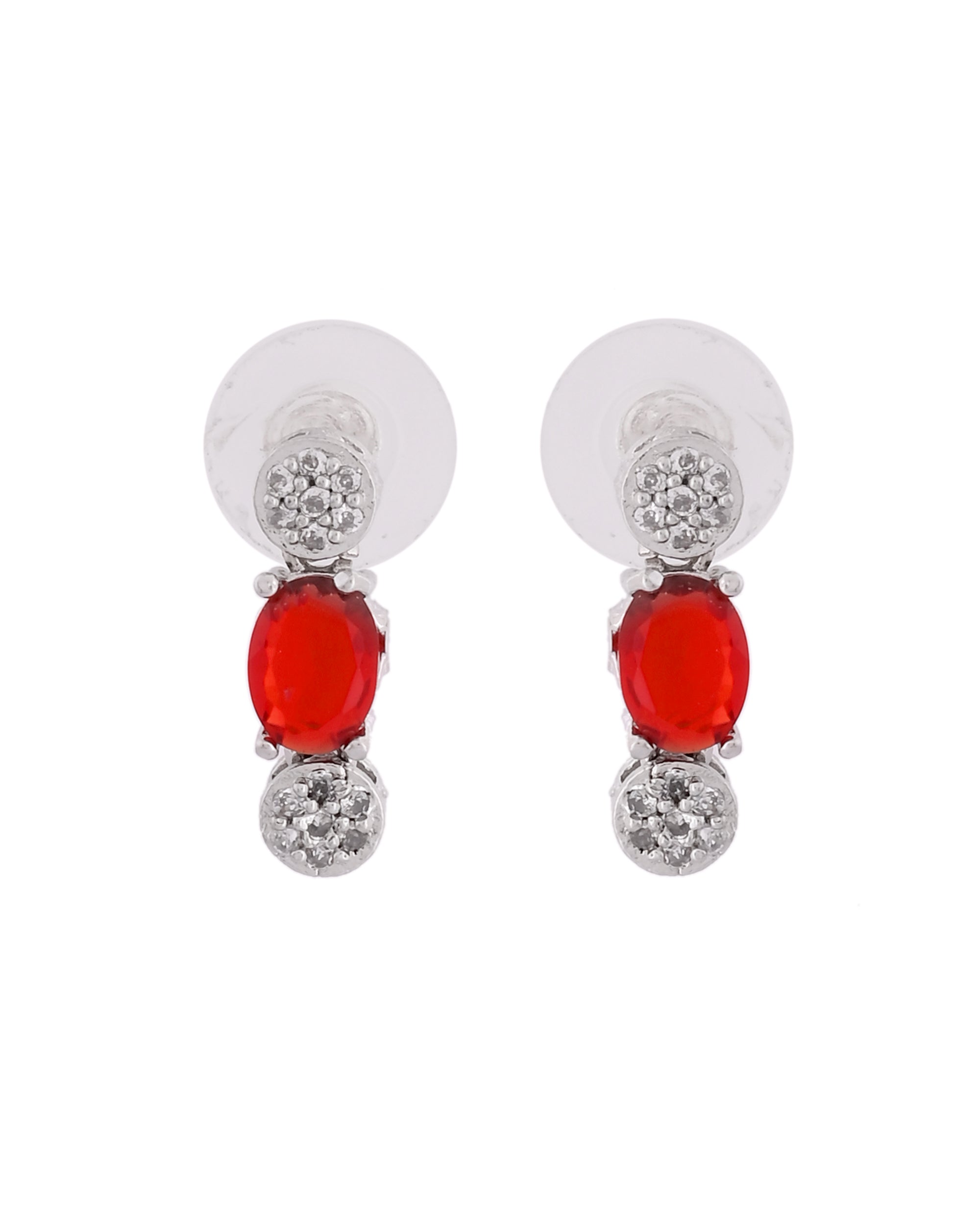 VOJ Silver Plated Red Stone Studded Necklace With Earrings, Ring And Bracelet Set - Distacart