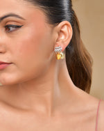 Thumbnail for VOJ Gold Polished Small Coin & Stone Studded Studs Earrings - Distacart
