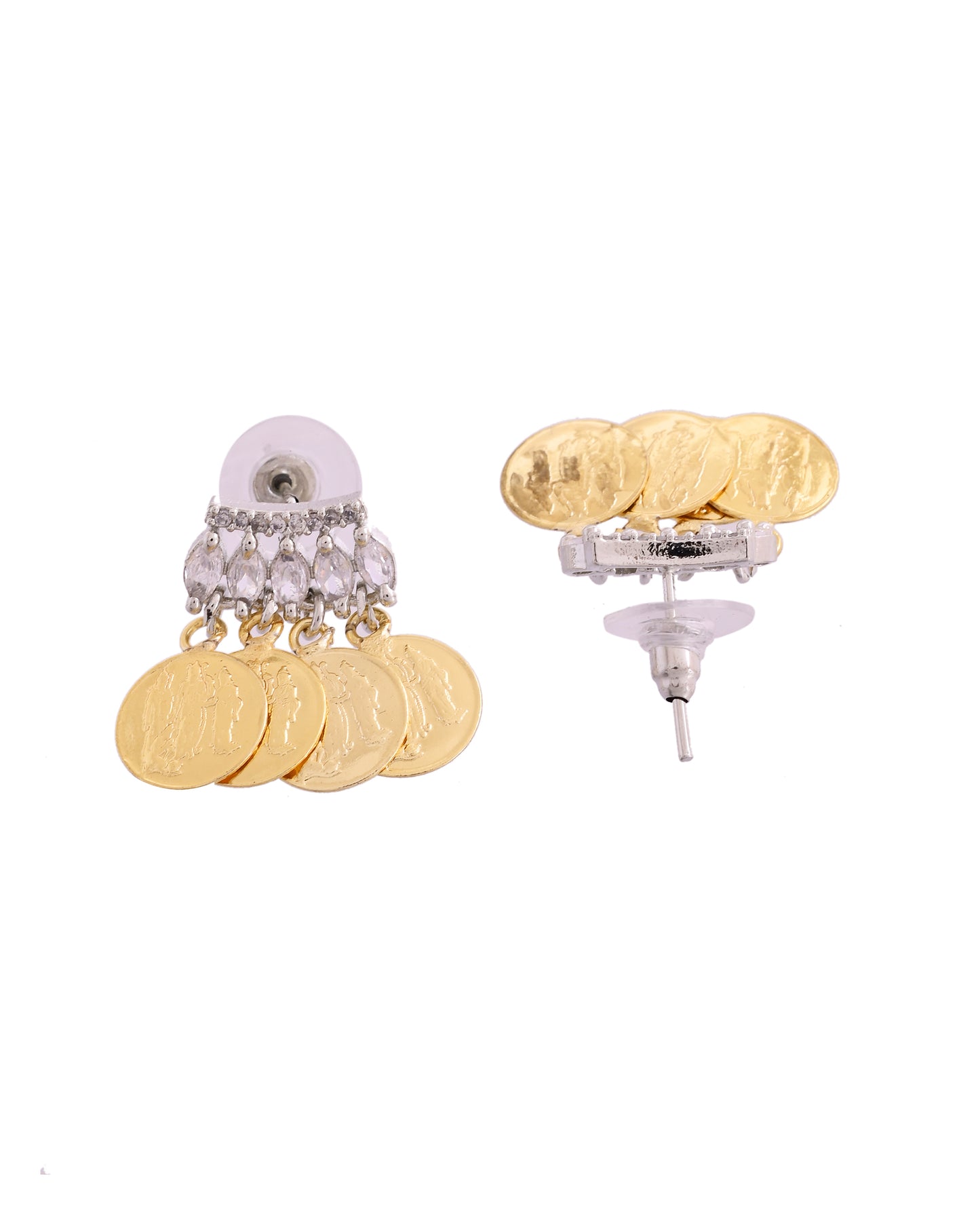 VOJ Gold Polished Small Coin & Stone Studded Studs Earrings - Distacart