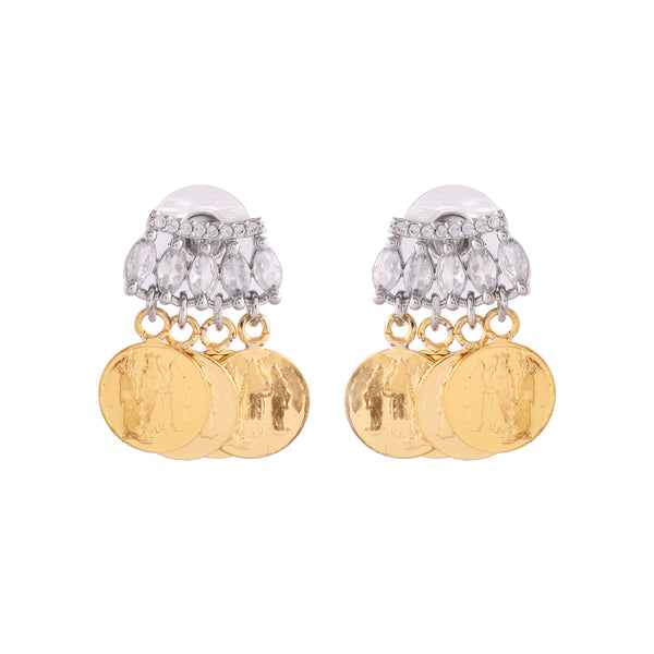 VOJ Gold Polished Small Coin & Stone Studded Studs Earrings - Distacart