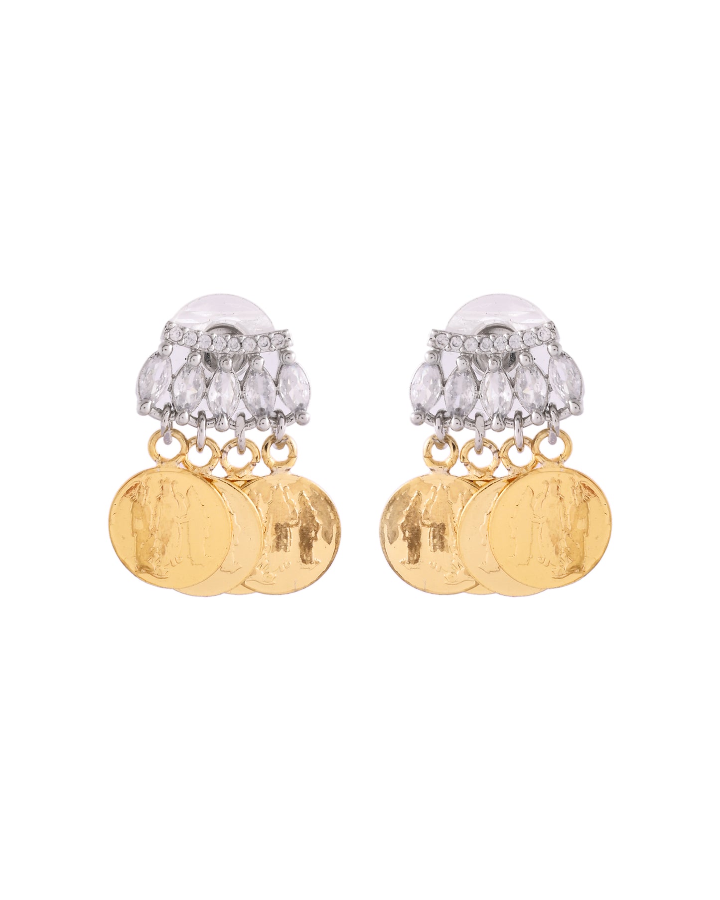 VOJ Gold Polished Small Coin & Stone Studded Studs Earrings - Distacart