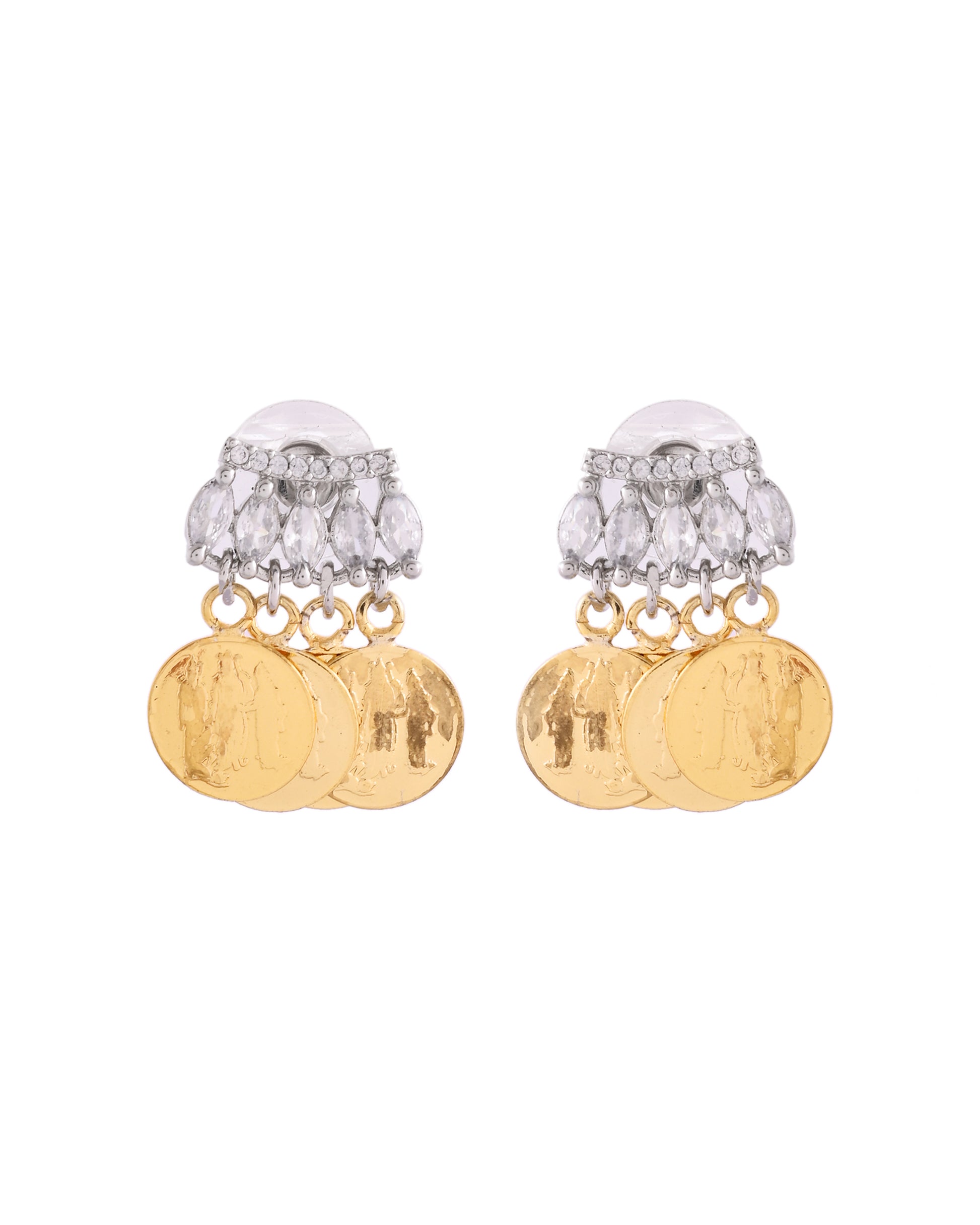 VOJ Gold Polished Small Coin & Stone Studded Studs Earrings - Distacart
