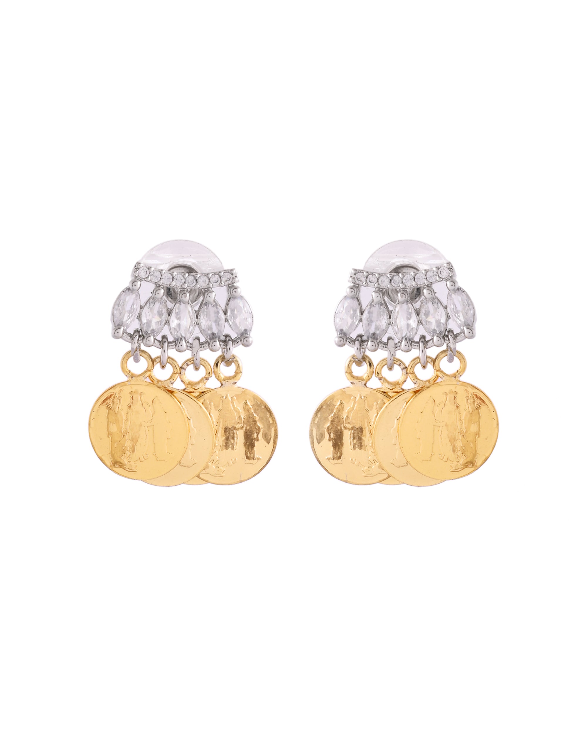 VOJ Gold Polished Small Coin & Stone Studded Studs Earrings - Distacart