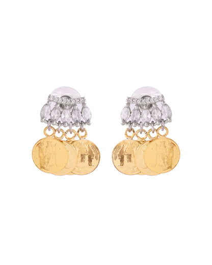 VOJ Gold Polished Small Coin & Stone Studded Studs Earrings - Distacart