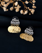 Thumbnail for VOJ Gold Polished Small Coin & Stone Studded Studs Earrings - Distacart