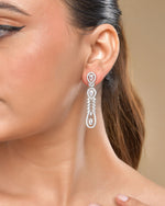 Thumbnail for VOJ Silver Plated Ad Stone Studded Long Earrings - Distacart