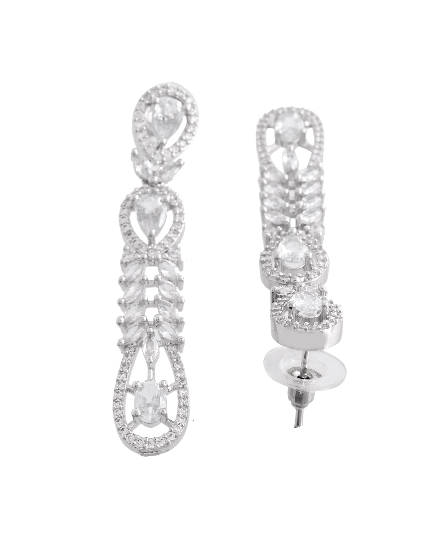 VOJ Silver Plated Ad Stone Studded Long Earrings - Distacart