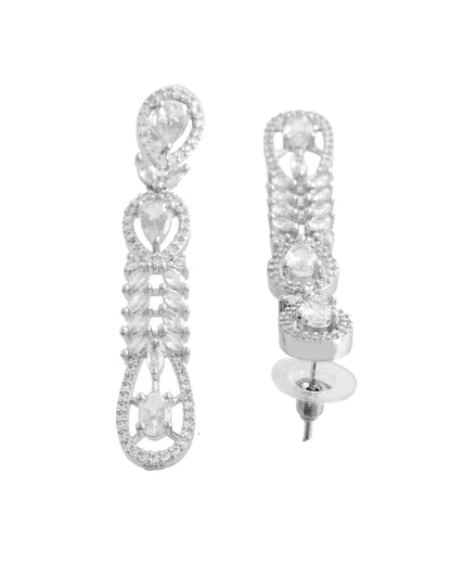 VOJ Silver Plated Ad Stone Studded Long Earrings - Distacart