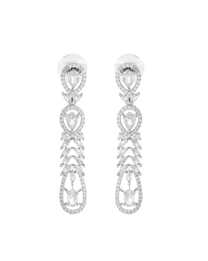 VOJ Silver Plated Ad Stone Studded Long Earrings - Distacart