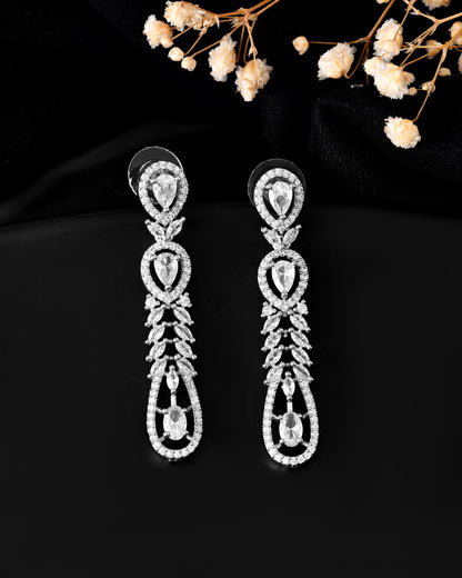 VOJ Silver Plated Ad Stone Studded Long Earrings - Distacart