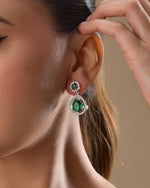 Thumbnail for VOJ Silver Plated Green Stone Studded Teardrop Shaped Earrings - Distacart