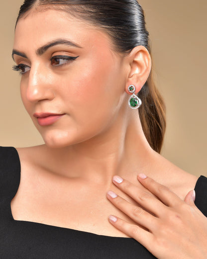 VOJ Silver Plated Green Stone Studded Teardrop Shaped Earrings - Distacart