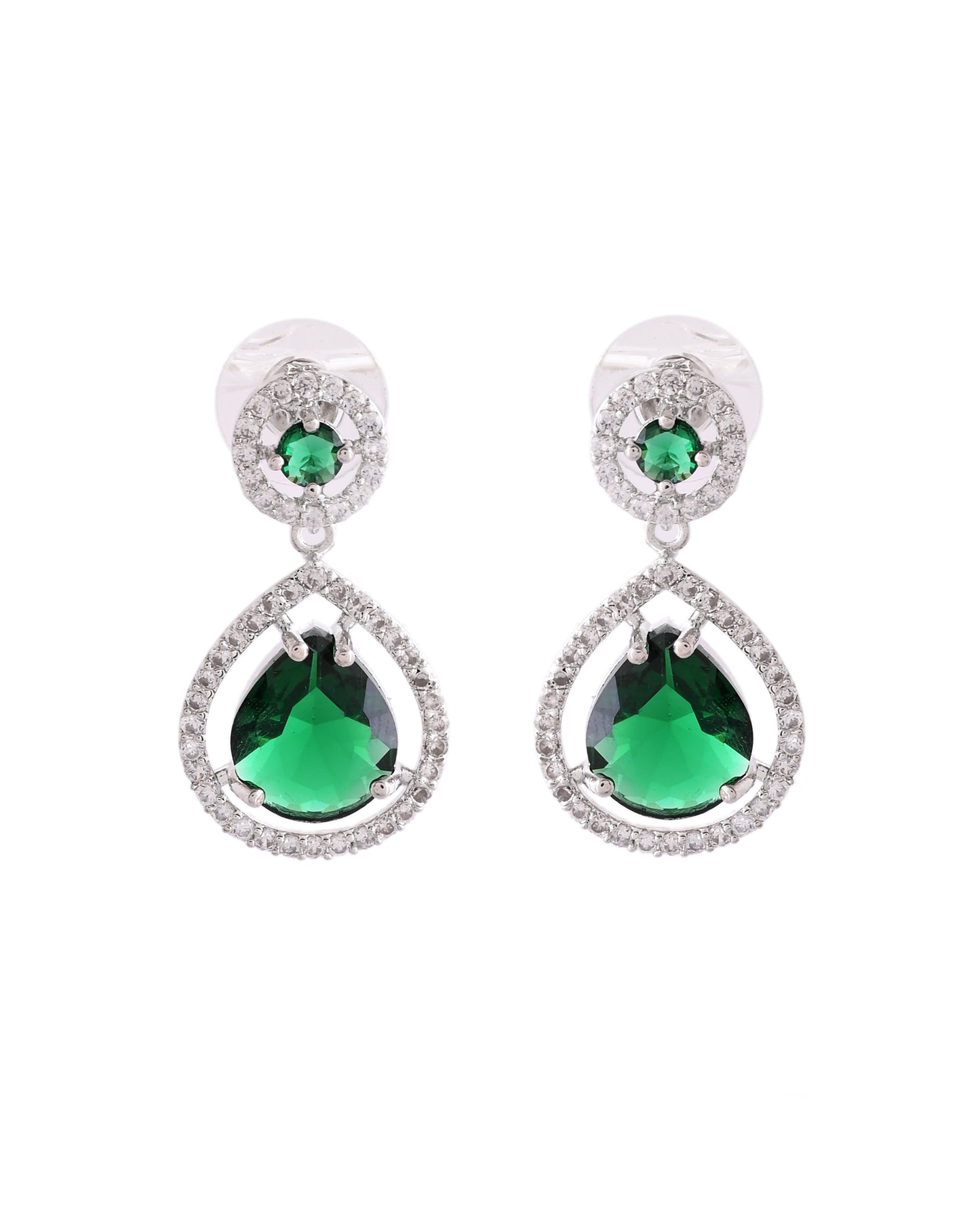 VOJ Silver Plated Green Stone Studded Teardrop Shaped Earrings - Distacart
