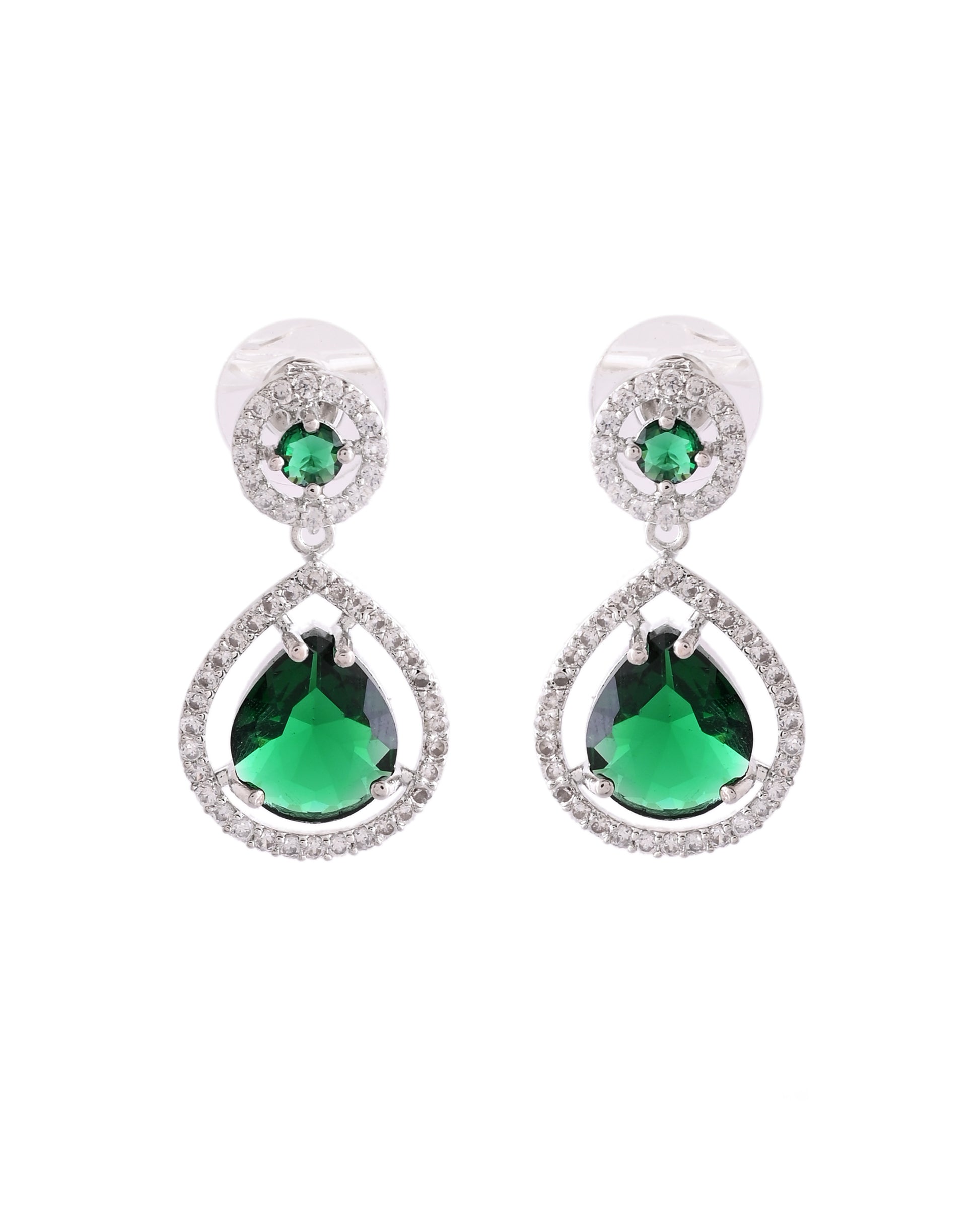 VOJ Silver Plated Green Stone Studded Teardrop Shaped Earrings - Distacart