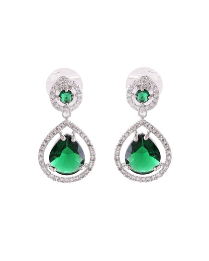 VOJ Silver Plated Green Stone Studded Teardrop Shaped Earrings - Distacart