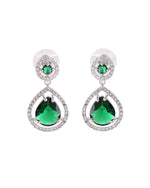 Thumbnail for VOJ Silver Plated Green Stone Studded Teardrop Shaped Earrings - Distacart