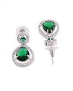 Thumbnail for VOJ Silver Plated Green Stone Studded Teardrop Shaped Earrings - Distacart