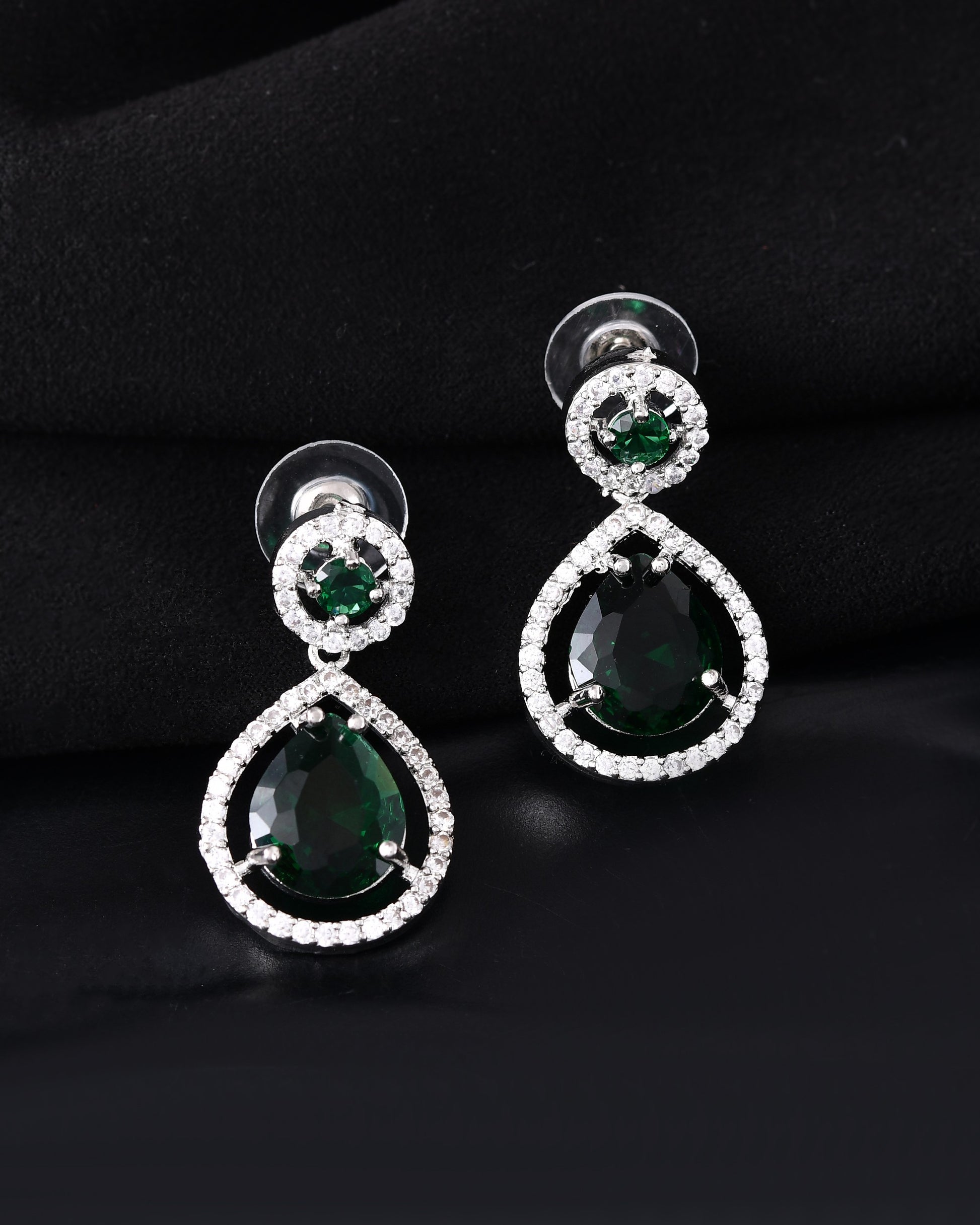VOJ Silver Plated Green Stone Studded Teardrop Shaped Earrings - Distacart