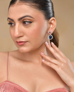 Thumbnail for VOJ Silver Plated Blue Stone Studded Teardrop Shaped Earrings - Distacart