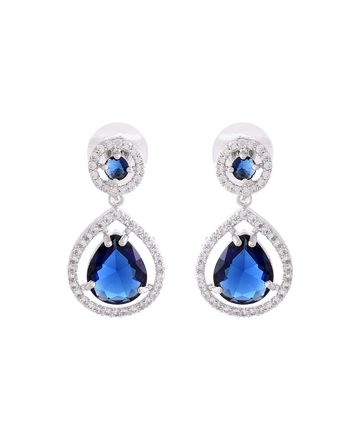 VOJ Silver Plated Blue Stone Studded Teardrop Shaped Earrings - Distacart