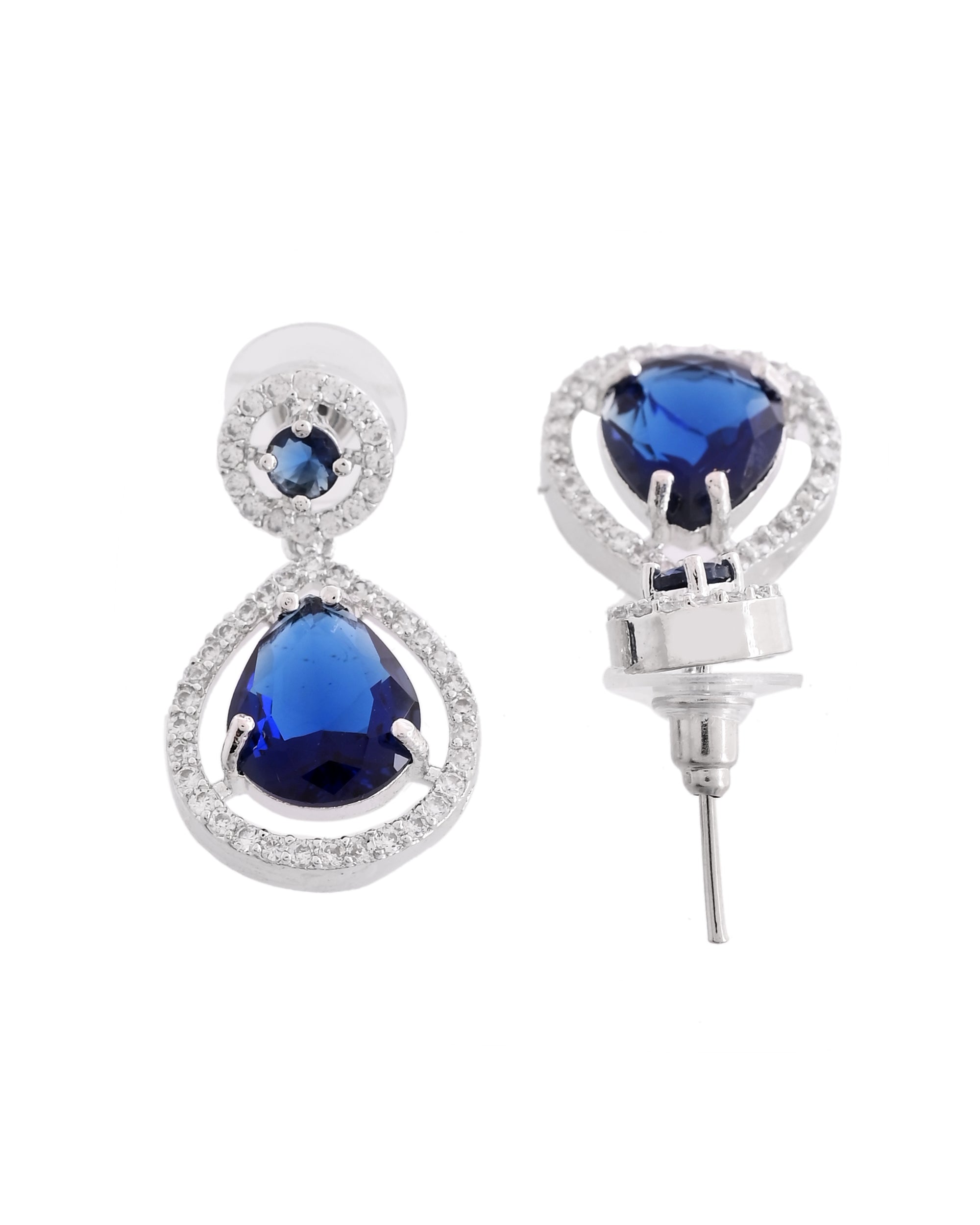 VOJ Silver Plated Blue Stone Studded Teardrop Shaped Earrings - Distacart