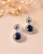 Thumbnail for VOJ Silver Plated Blue Stone Studded Teardrop Shaped Earrings - Distacart