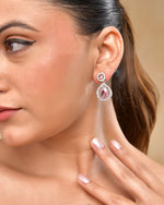 Thumbnail for VOJ Silver Plated Baby Pink Stone Studded Teardrop Shaped Earrings - Distacart