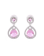 Thumbnail for VOJ Silver Plated Baby Pink Stone Studded Teardrop Shaped Earrings - Distacart