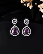 Thumbnail for VOJ Silver Plated Baby Pink Stone Studded Teardrop Shaped Earrings - Distacart