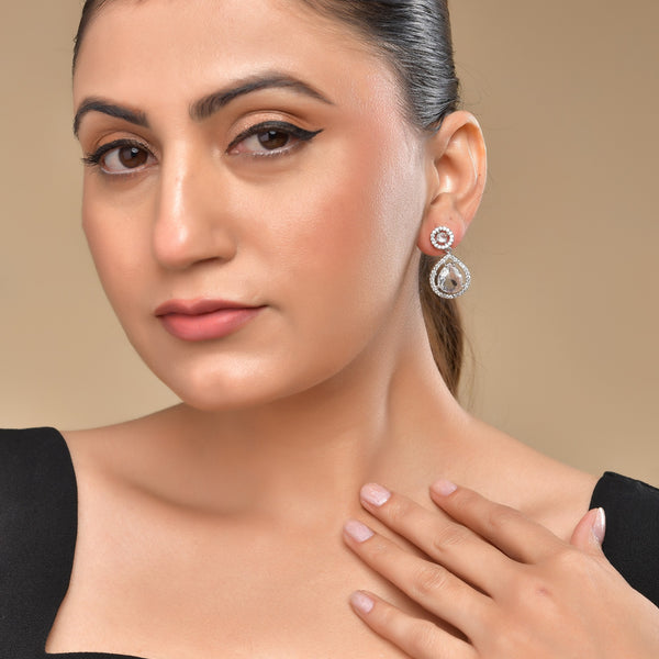 VOJ Silver Plated Stone Studded Teardrop Shaped Earrings - Distacart