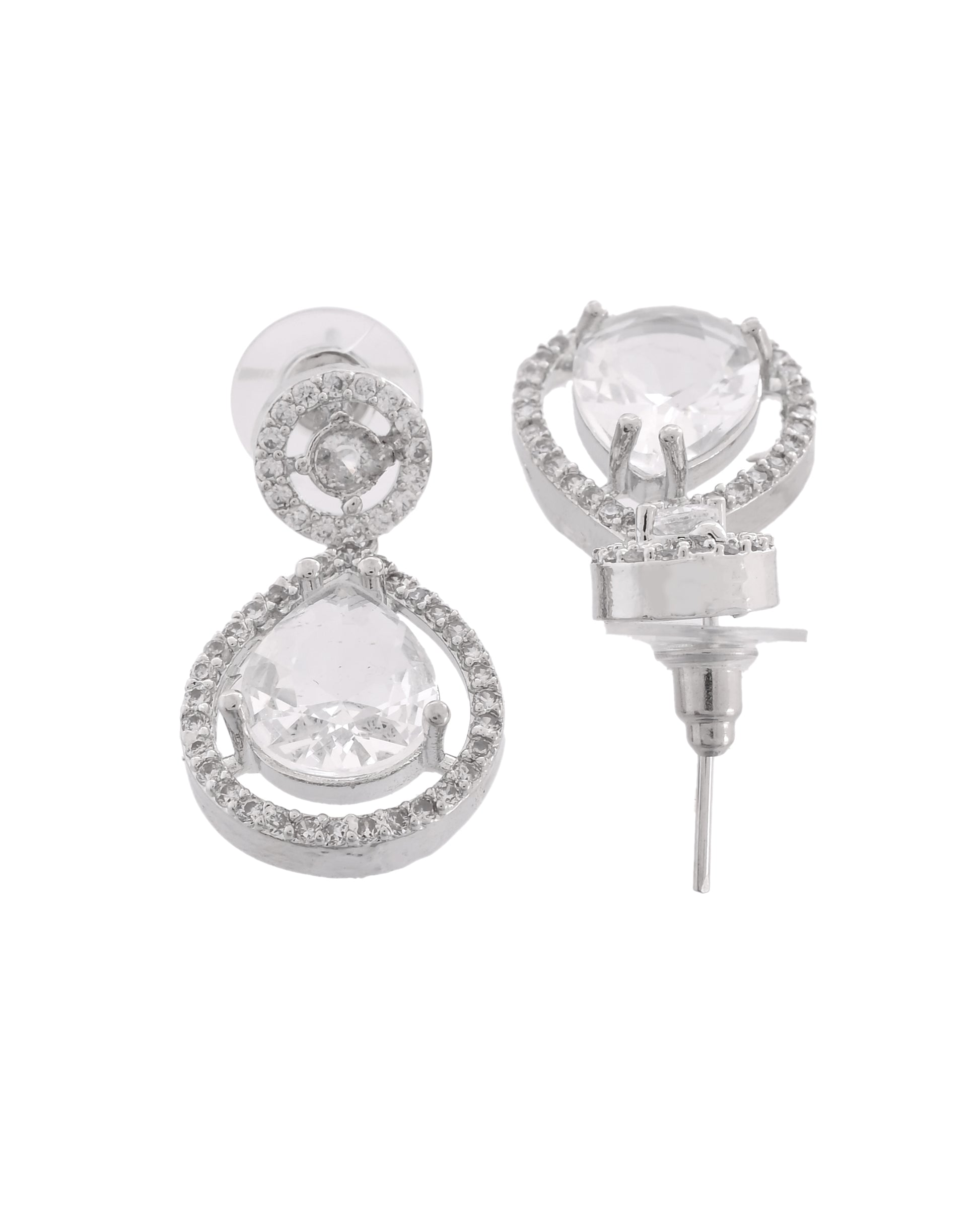 VOJ Silver Plated Stone Studded Teardrop Shaped Earrings - Distacart