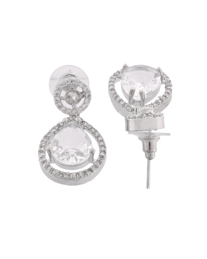 VOJ Silver Plated Stone Studded Teardrop Shaped Earrings - Distacart