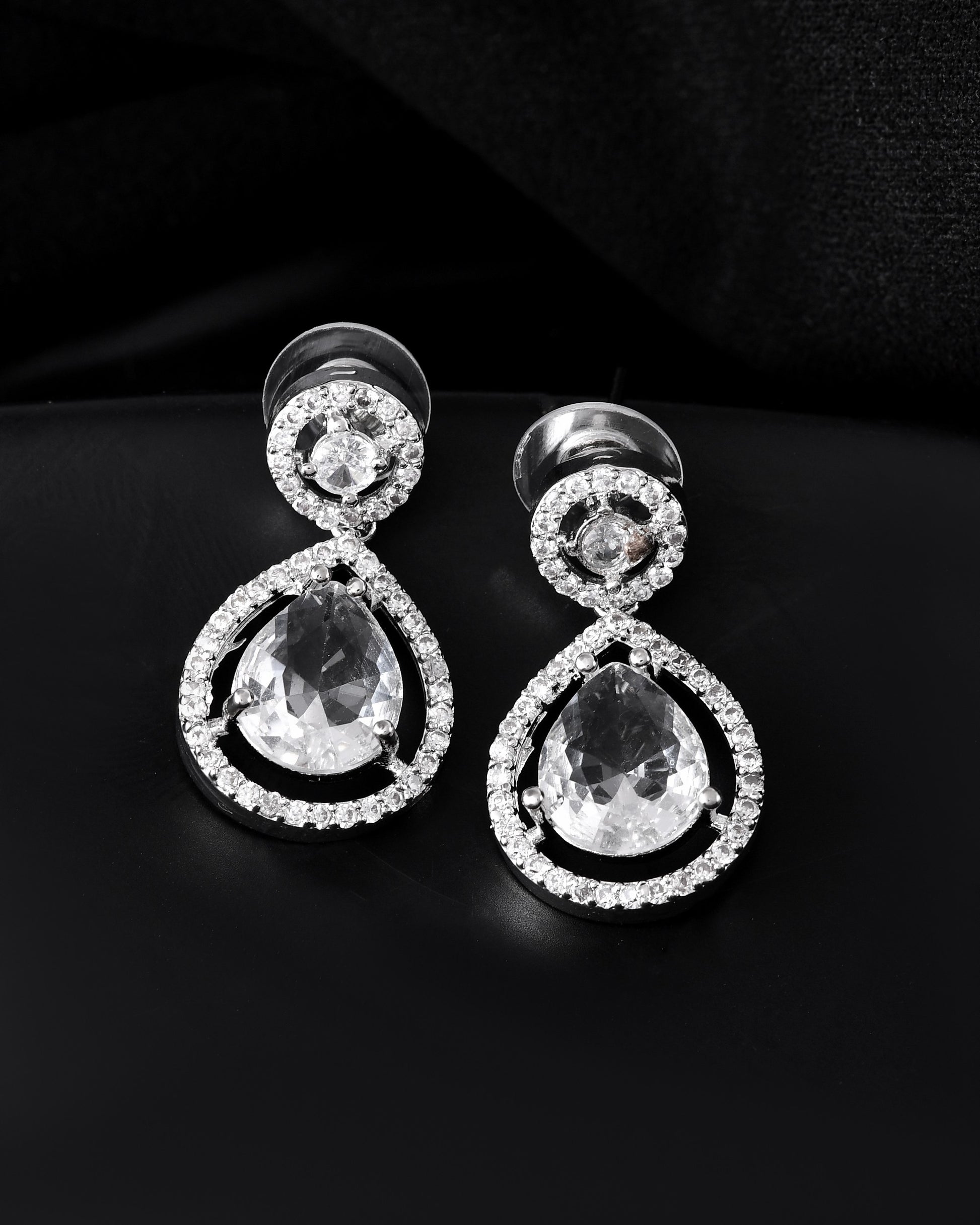 VOJ Silver Plated Stone Studded Teardrop Shaped Earrings - Distacart
