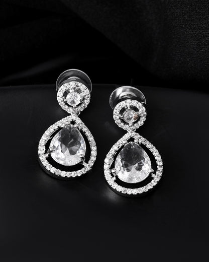 VOJ Silver Plated Stone Studded Teardrop Shaped Earrings - Distacart