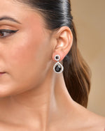 Thumbnail for VOJ Silver Plated Black Stone Studded Teardrop Shaped Earrings - Distacart