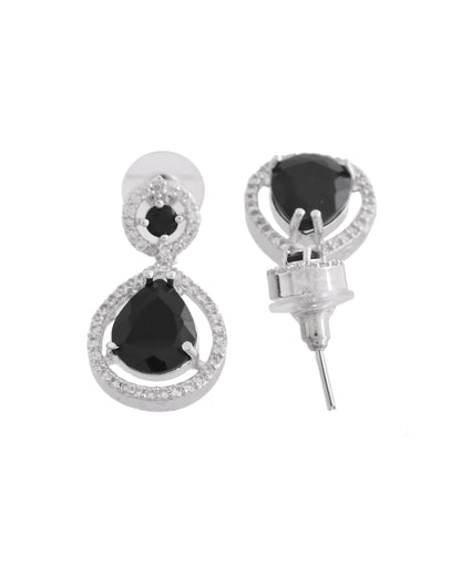 VOJ Silver Plated Black Stone Studded Teardrop Shaped Earrings - Distacart