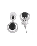 Thumbnail for VOJ Silver Plated Black Stone Studded Teardrop Shaped Earrings - Distacart