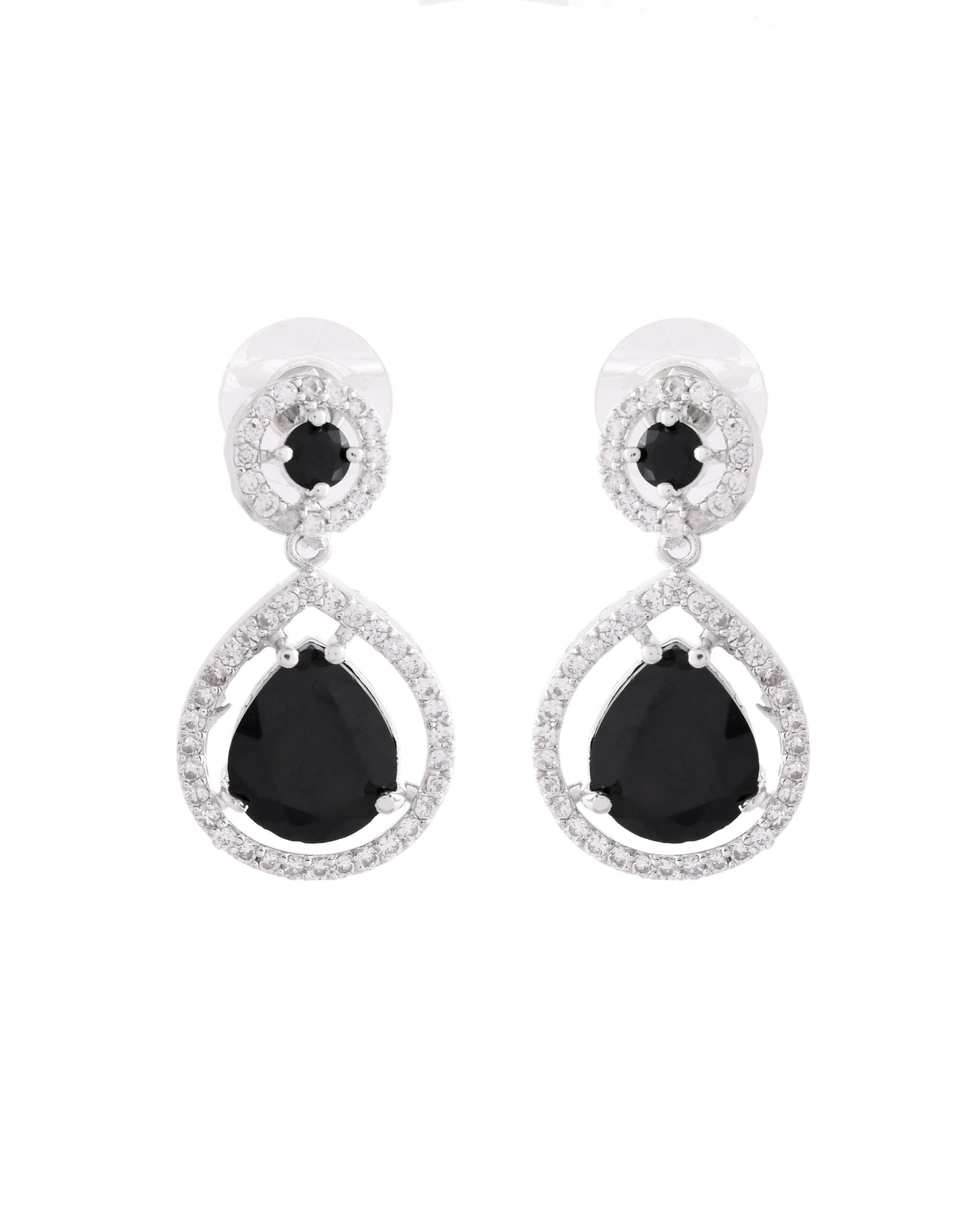 VOJ Silver Plated Black Stone Studded Teardrop Shaped Earrings - Distacart