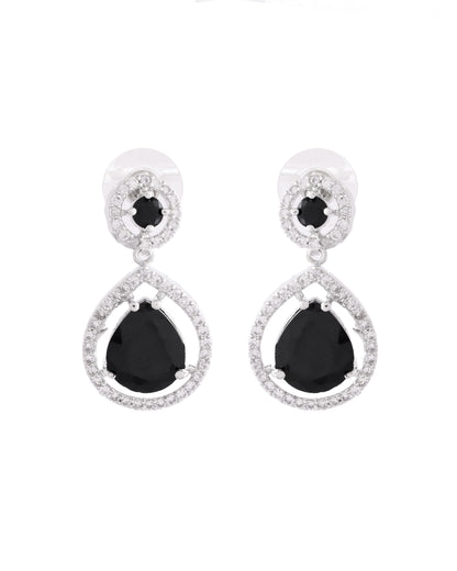 VOJ Silver Plated Black Stone Studded Teardrop Shaped Earrings - Distacart