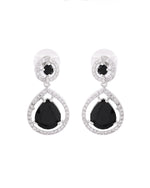 Thumbnail for VOJ Silver Plated Black Stone Studded Teardrop Shaped Earrings - Distacart