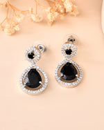 Thumbnail for VOJ Silver Plated Black Stone Studded Teardrop Shaped Earrings - Distacart