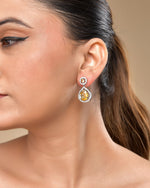 Thumbnail for VOJ Silver Plated Yellow Stone Studded Teardrop Shaped Earrings - Distacart