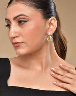 Thumbnail for VOJ Silver Plated Yellow Stone Studded Teardrop Shaped Earrings - Distacart