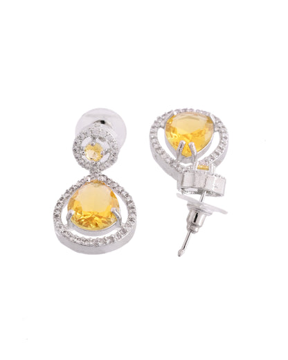 VOJ Silver Plated Yellow Stone Studded Teardrop Shaped Earrings - Distacart