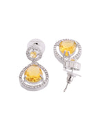 Thumbnail for VOJ Silver Plated Yellow Stone Studded Teardrop Shaped Earrings - Distacart